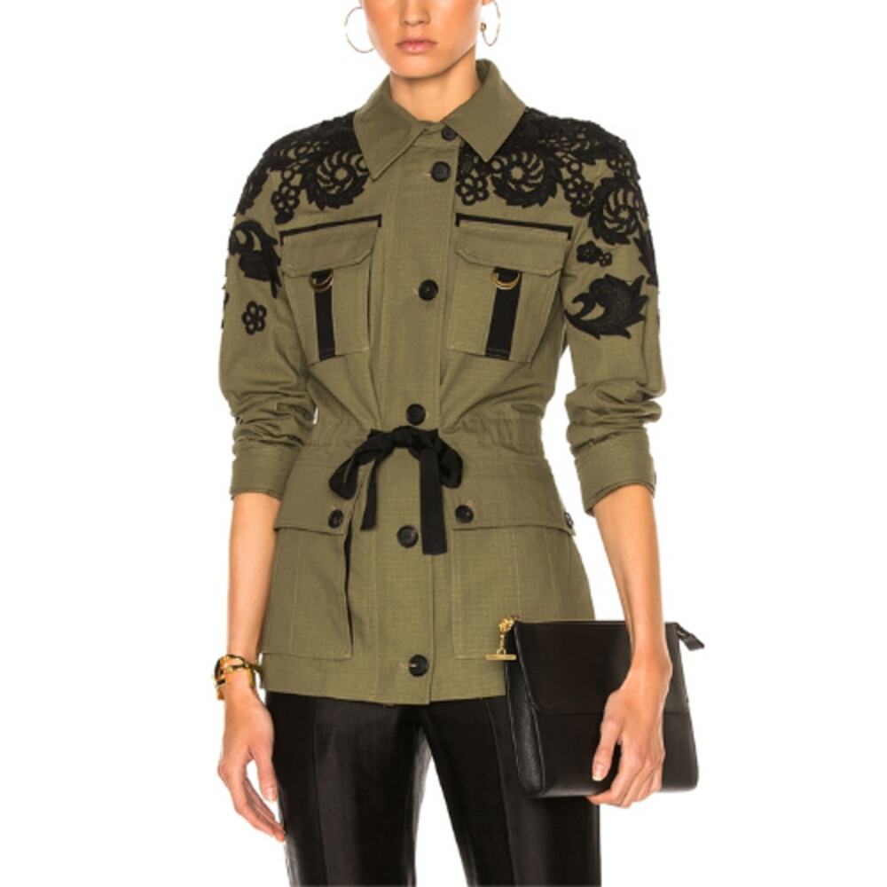 Veronica Beard Heritage Utility Jacket with Lace Army Green Size 4 - Picture 1 of 7